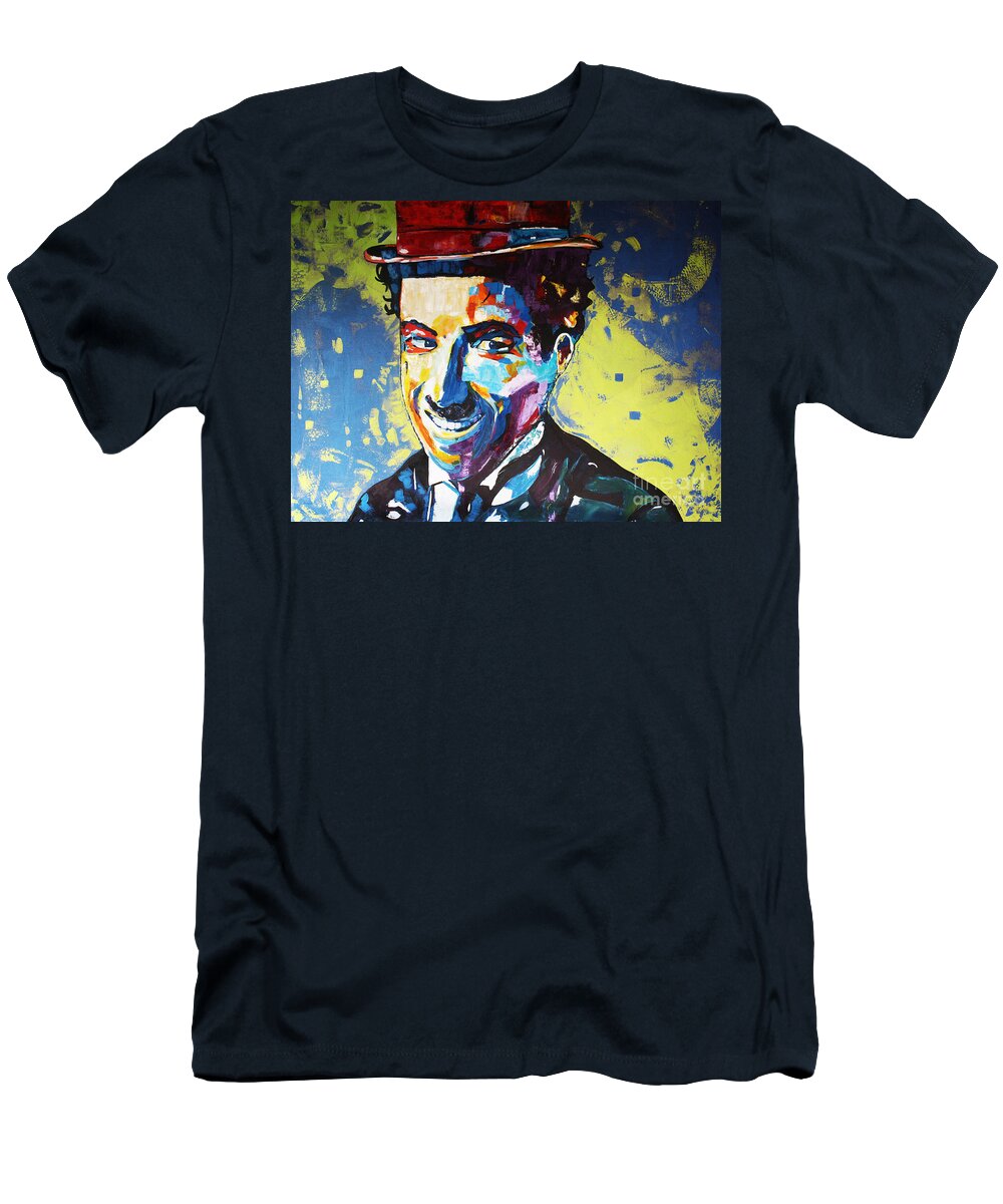 Home Design T-Shirt featuring the painting CHARLIE CHAPLIN Smile by Kathleen Artist PRO