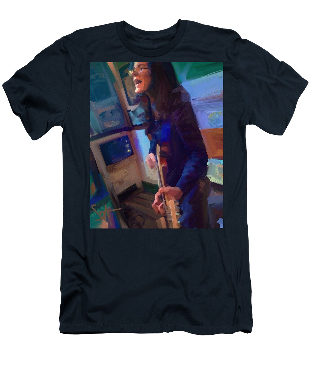 Chelsea Saddler Music Musician St. Augustine Painting Portrait Guitar T-Shirt featuring the digital art Chelsea by Scott Waters