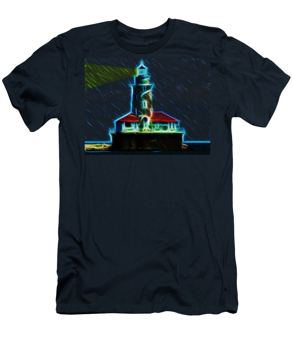 Chicago T-Shirt featuring the digital art Chicago Harbor Lighthouse by Flees Photos