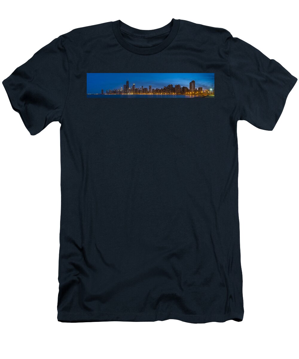 Chicago T-Shirt featuring the photograph Chicago Skyline From North Ave Beach Panorama by Steve Gadomski
