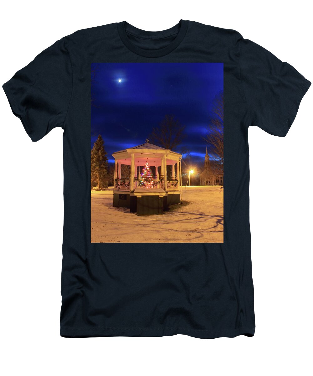 Town Common T-Shirt featuring the photograph Christmas Moon over Town Common by John Burk