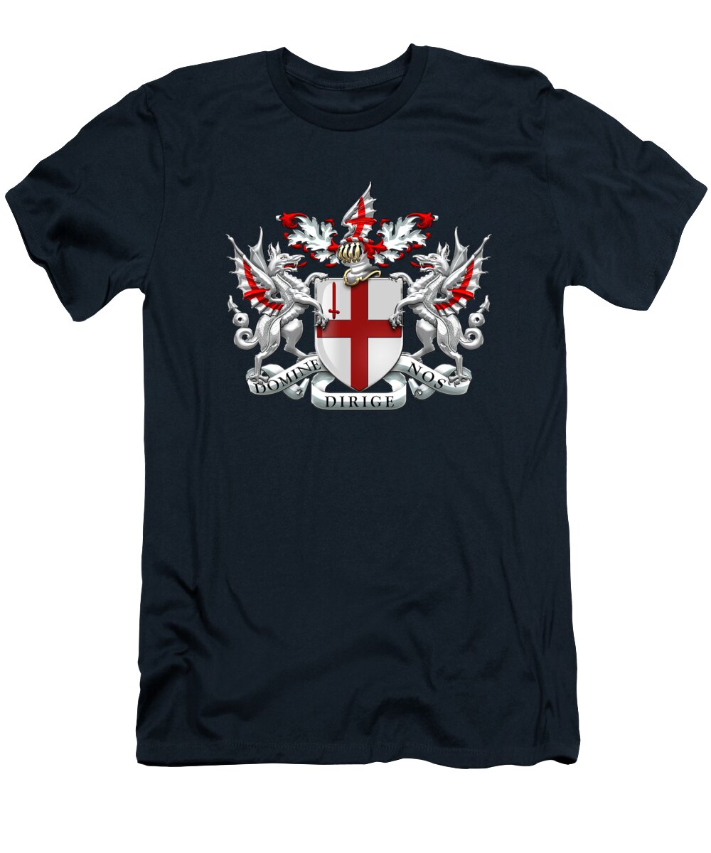 'cities Of The World' Collection By Serge Averbukh T-Shirt featuring the digital art City of London - Coat of Arms over Blue Leather by Serge Averbukh