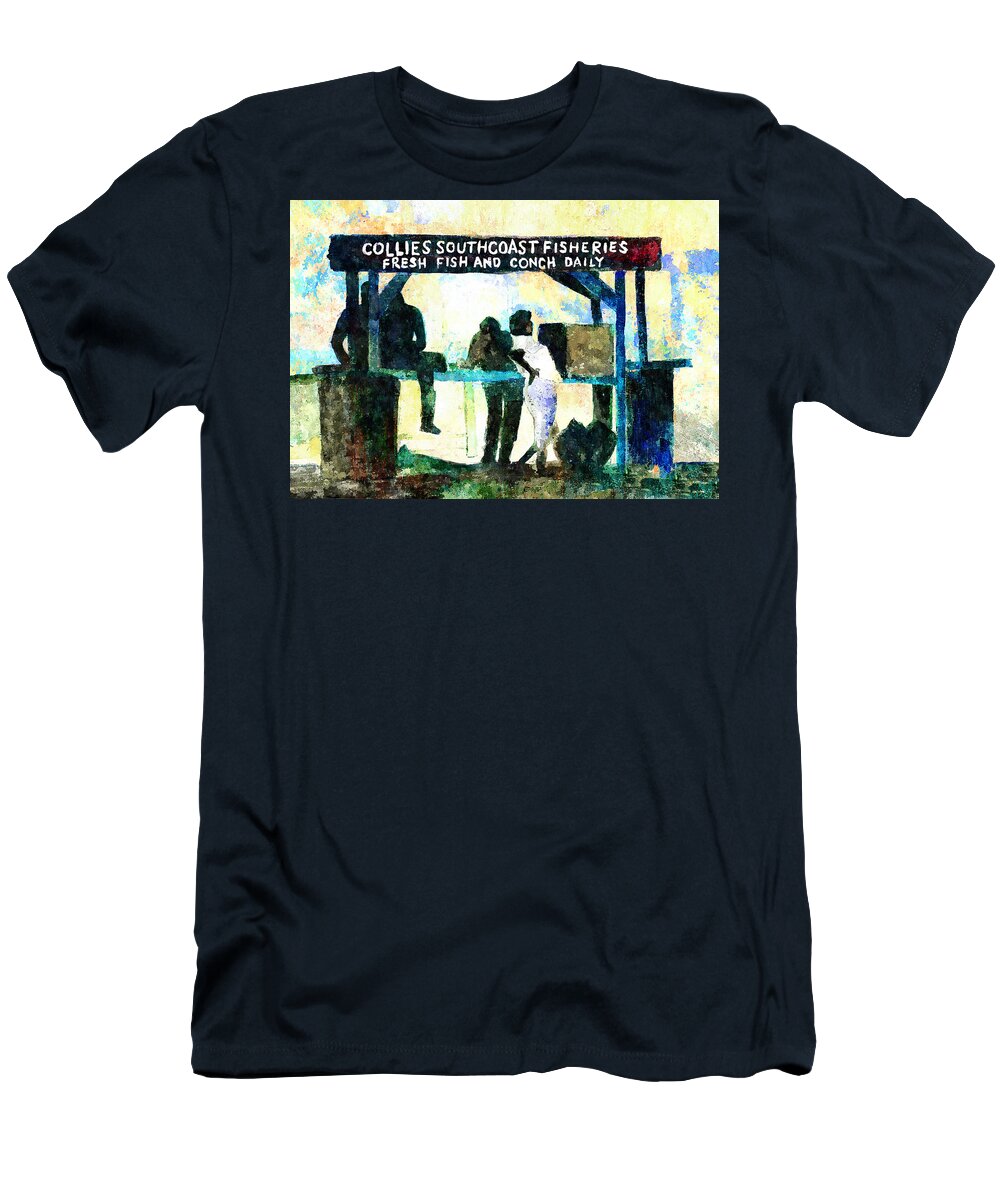 Watercolor T-Shirt featuring the painting Collies Southcoast Fisheries by Rick Mosher