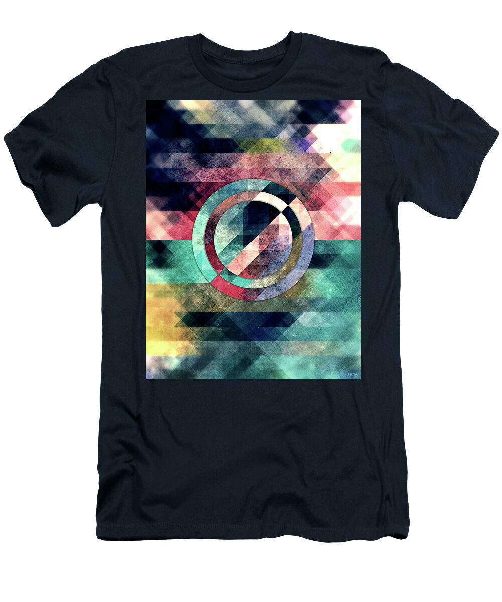 Geometric T-Shirt featuring the digital art Colorful Grunge Geometric Abstract by Phil Perkins