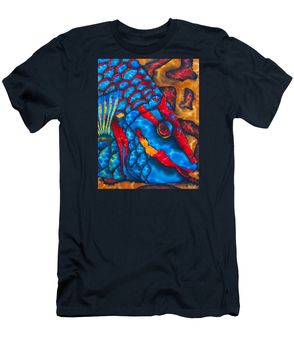 Diving T-Shirt featuring the painting Colourful Parrotfish - Brain Coral by Daniel Jean-Baptiste