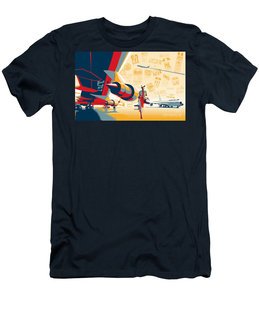 Airport T-Shirt featuring the painting Come fly with me by Sassan Filsoof