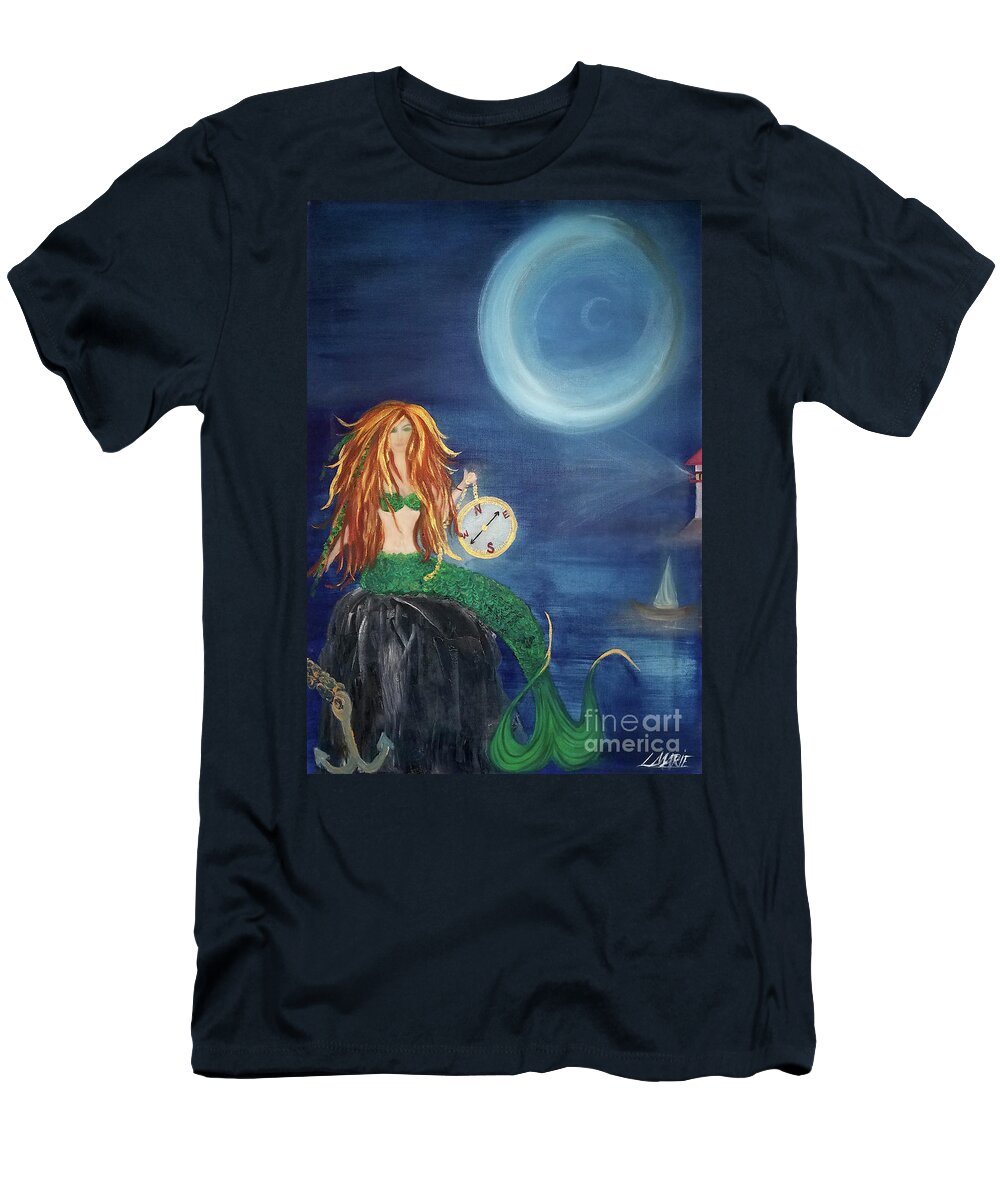 Mermaid T-Shirt featuring the painting Compass Mermaid by Artist Linda Marie