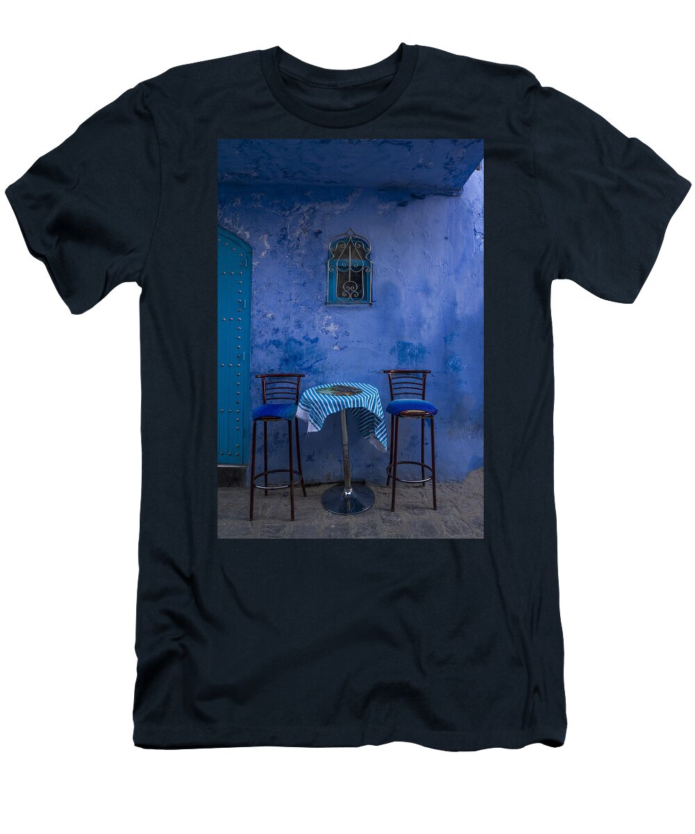 Morocco T-Shirt featuring the photograph Cozy Table in Chefchaouen by Lindley Johnson