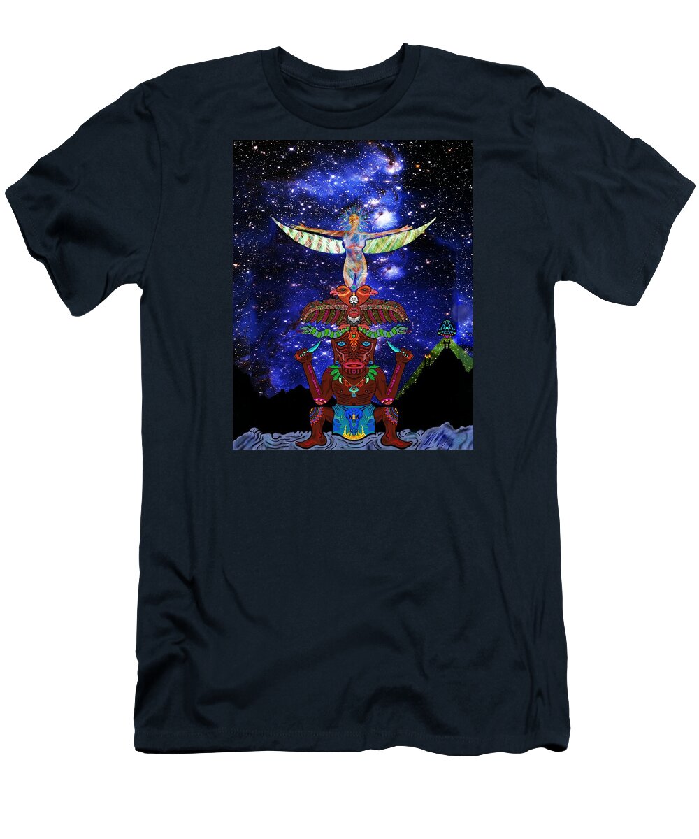 Totem T-Shirt featuring the digital art Dance in between Worlds by Myztico Campo