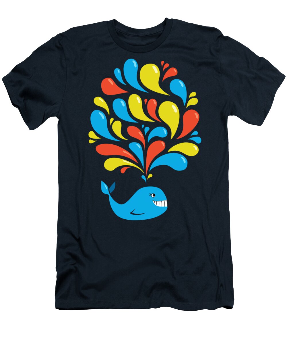 Happy T-Shirt featuring the digital art Dark Colorful Splash Happy Cartoon Whale by Boriana Giormova