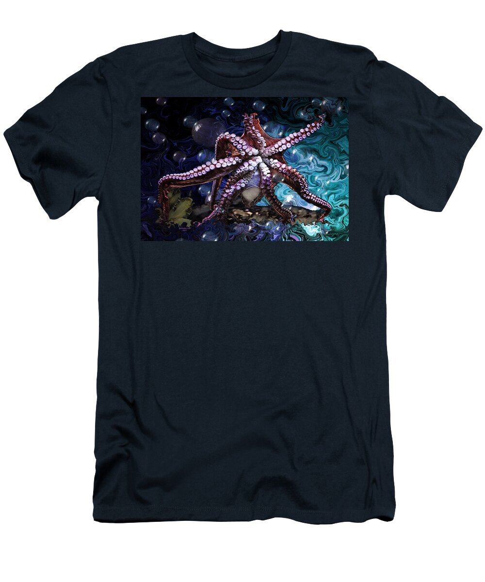 Digital Art T-Shirt featuring the digital art Deep Sea Giant Octopus 5 by Artful Oasis