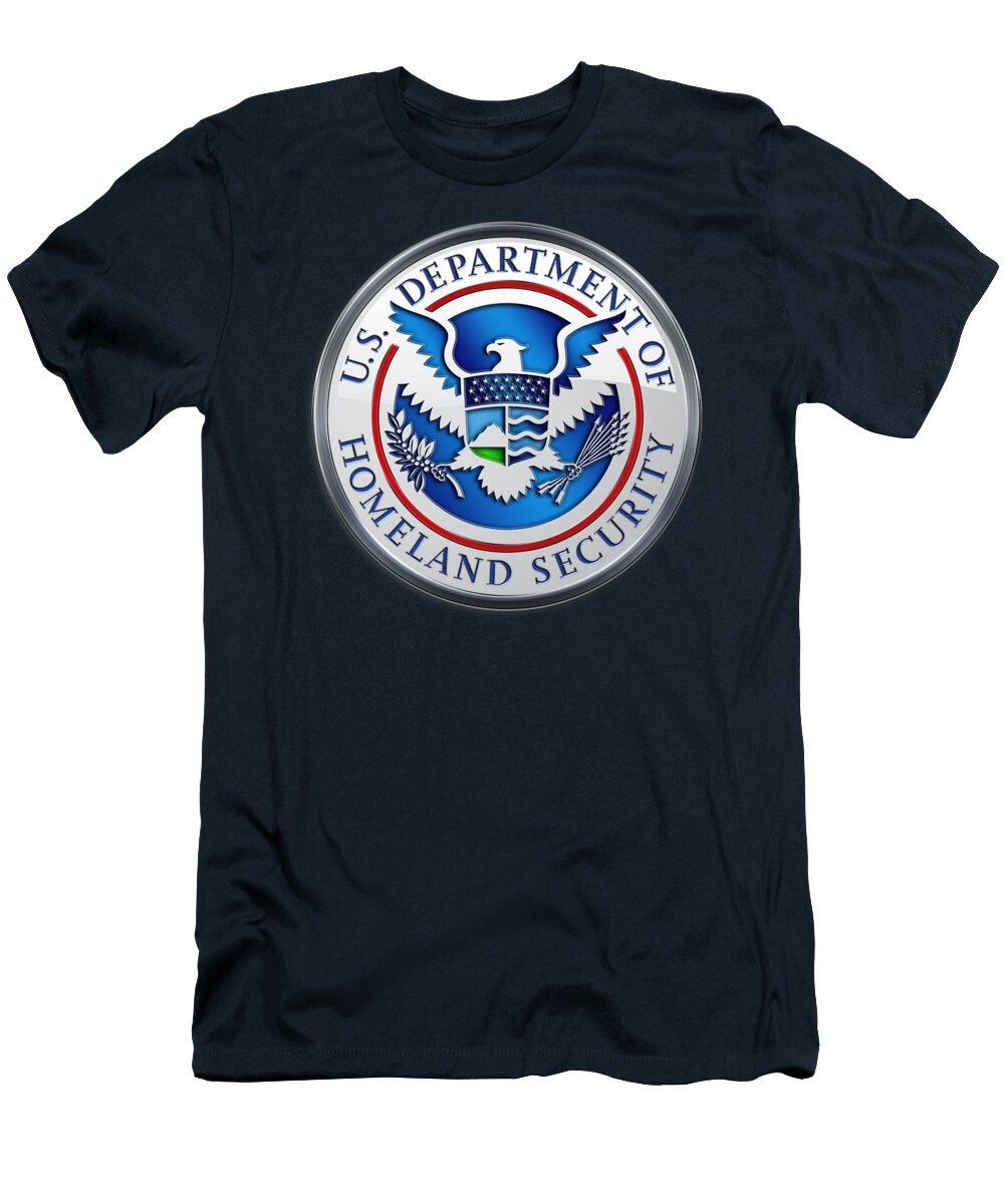 'military Insignia & Heraldry 3d' Collection By Serge Averbukh T-Shirt featuring the digital art Department of Homeland Security - D H S Emblem on Blue Velvet by Serge Averbukh