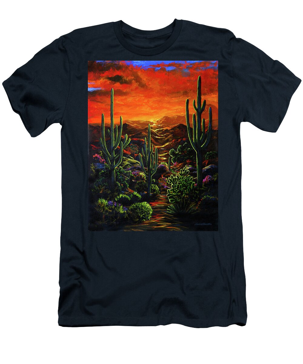 Sunset T-Shirt featuring the painting Desert Sunset by Lance Headlee