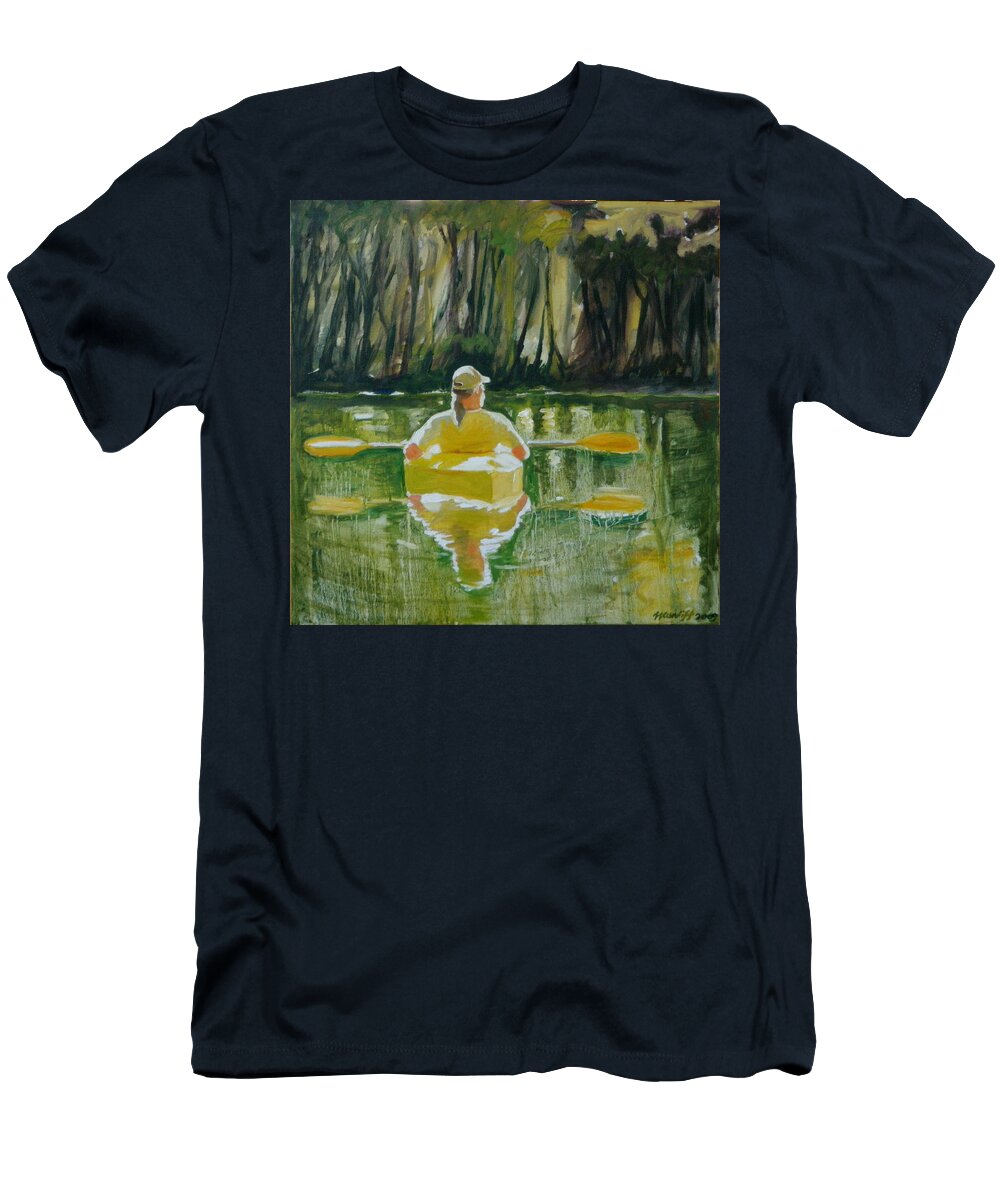 Kayak T-Shirt featuring the painting Dix River Redux by Laura Lee Cundiff