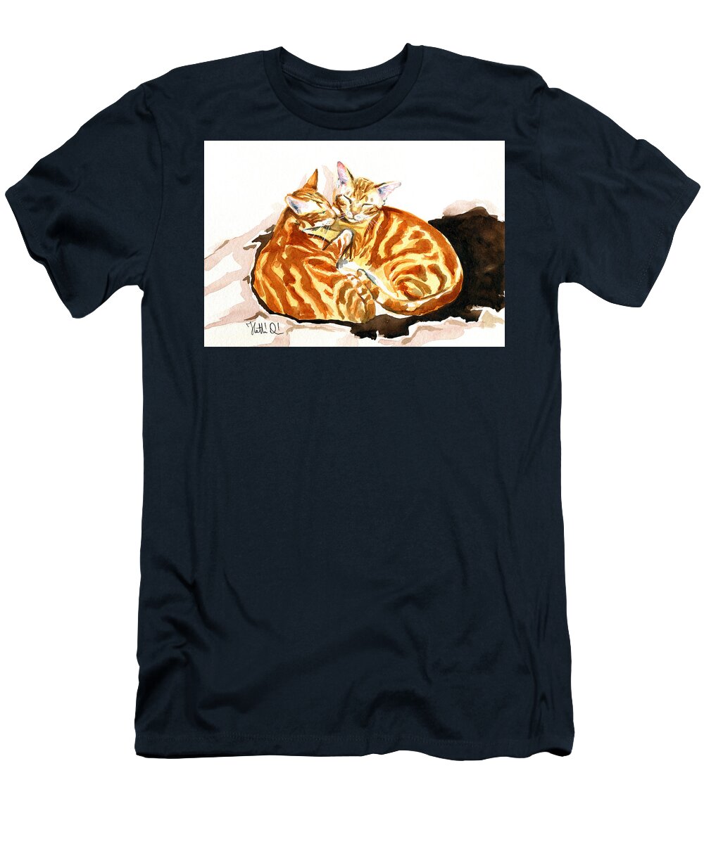 Dreaming Of Ginger T-Shirt featuring the painting Dreaming Of Ginger - Orange Tabby Cat Painting by Dora Hathazi Mendes