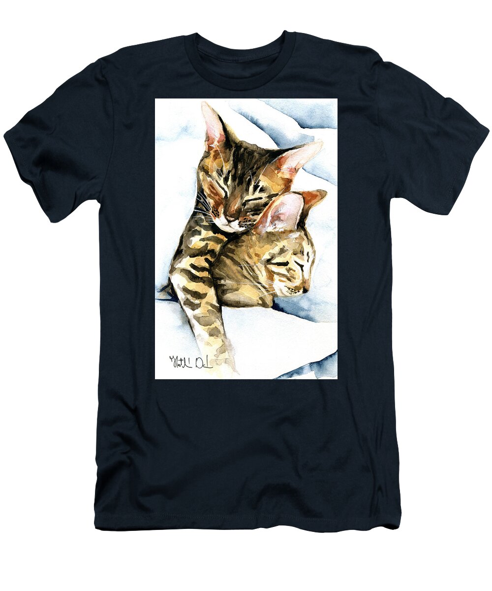 Dreamland T-Shirt featuring the painting Dreamland - Bengal and Savannah Cat Painting by Dora Hathazi Mendes