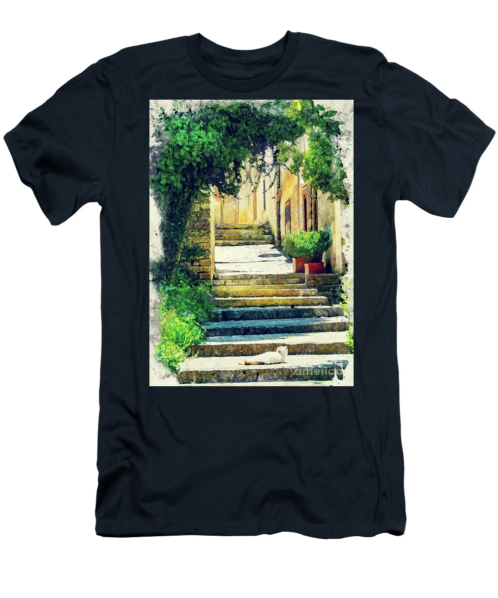 Erice T-Shirt featuring the painting Erice art 8 Sicilia by Justyna Jaszke JBJart