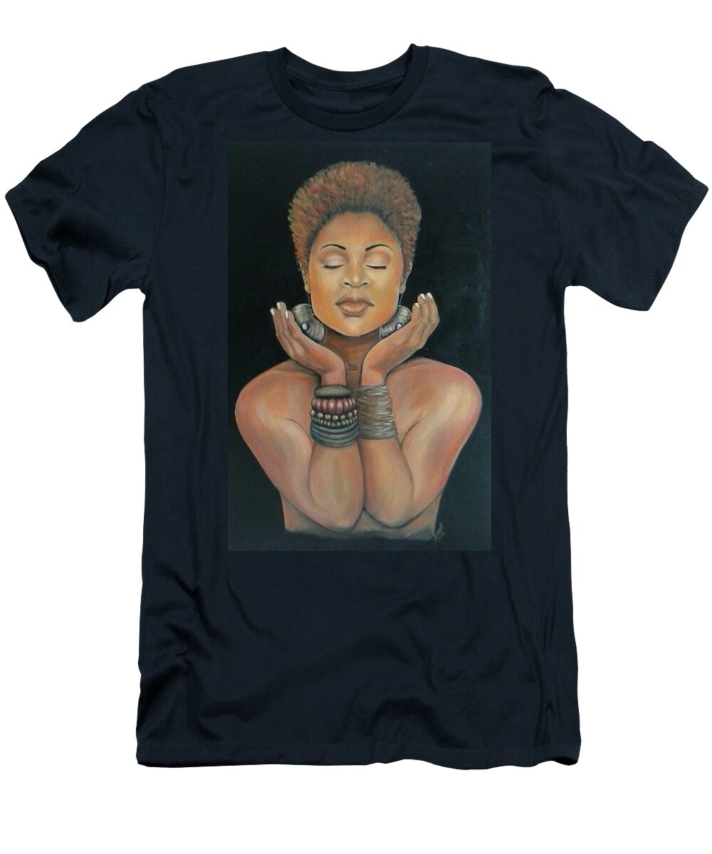 African-american Woman T-Shirt featuring the painting Essential Essence by Jenny Pickens