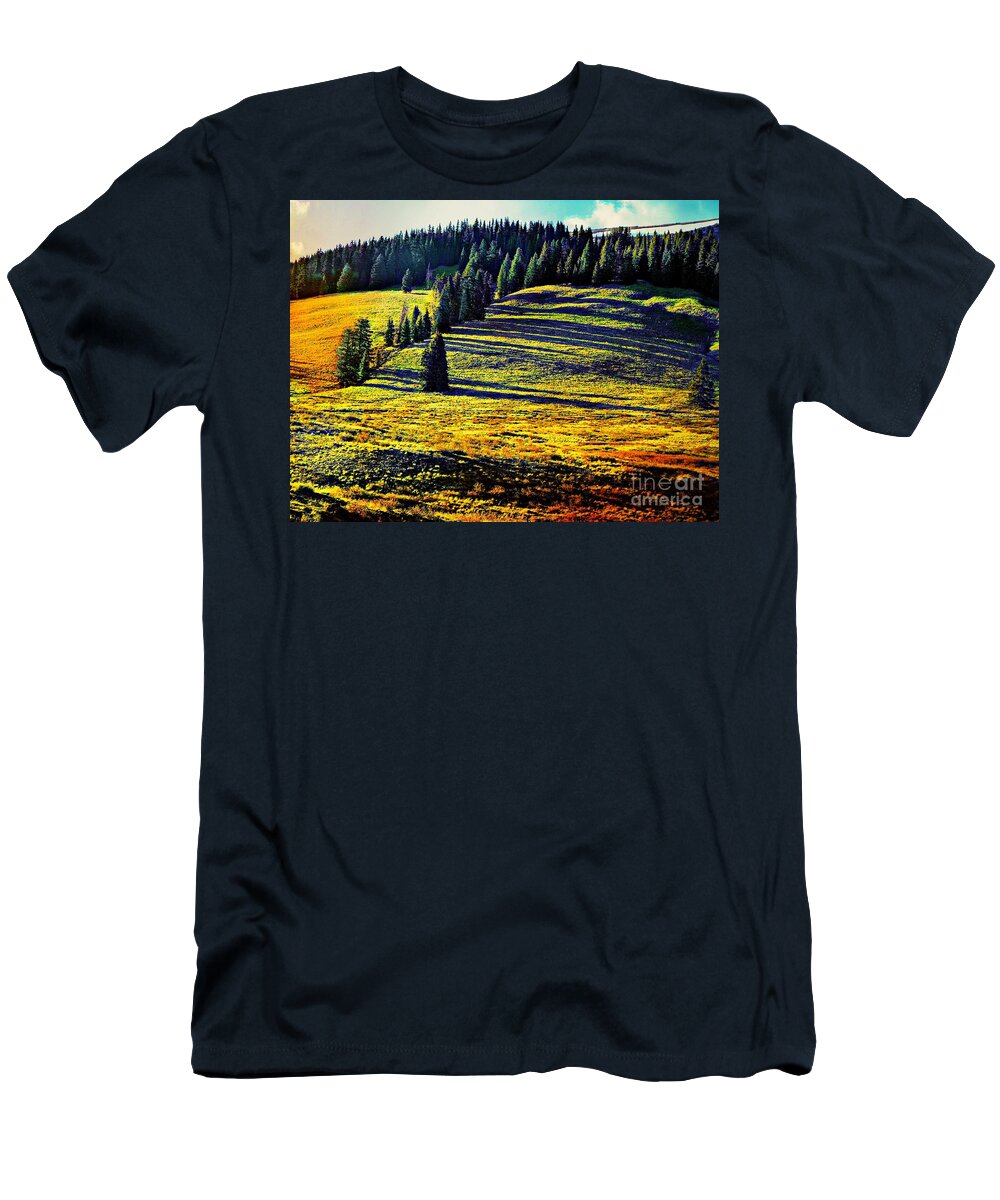 Evening Shadows In The San Jauns T-Shirt featuring the digital art Evening shadows by Annie Gibbons