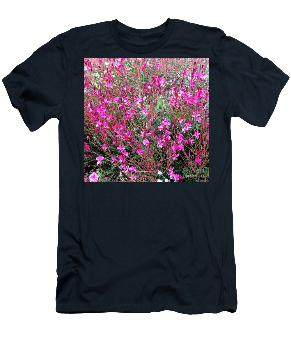 Pink Flowers In A Barrel T-Shirt featuring the photograph Fall Fowers by Phyllis Kaltenbach
