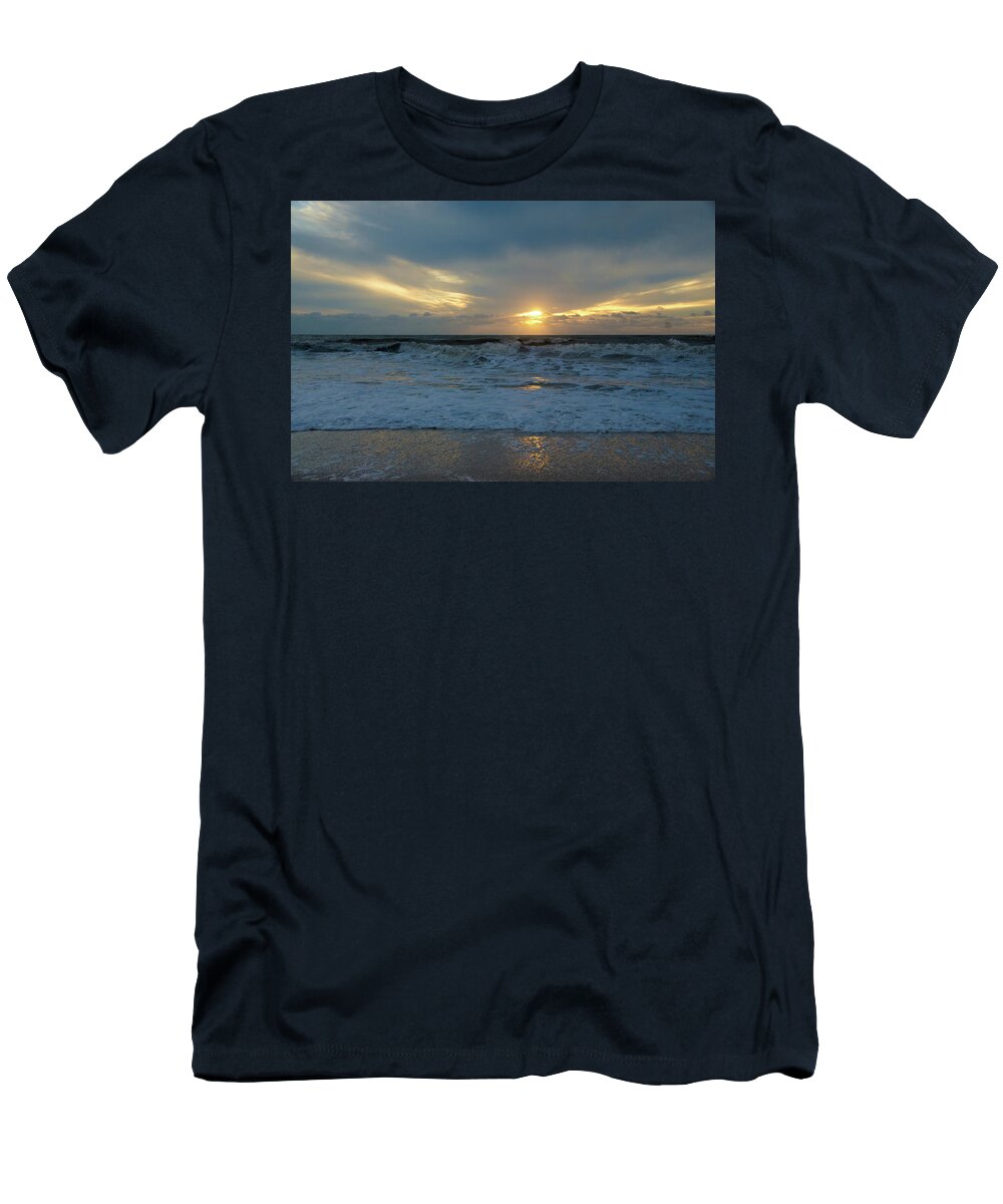 Sunset T-Shirt featuring the photograph Foamy Seascape at Sunset on Barefoot Beach by Artful Imagery