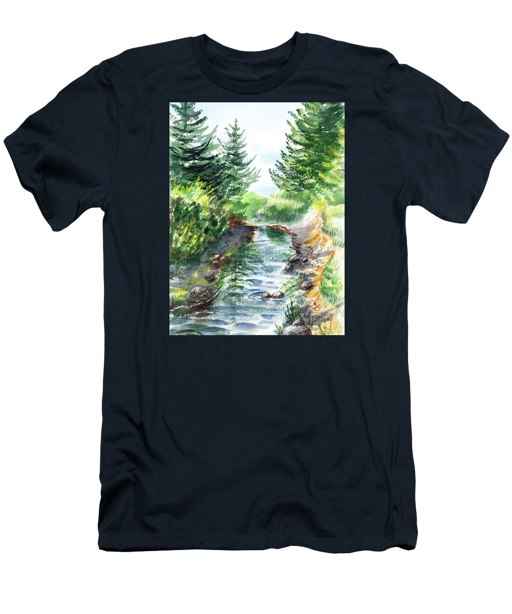 Forest Creek T-Shirt featuring the painting Forest Creek by Irina Sztukowski
