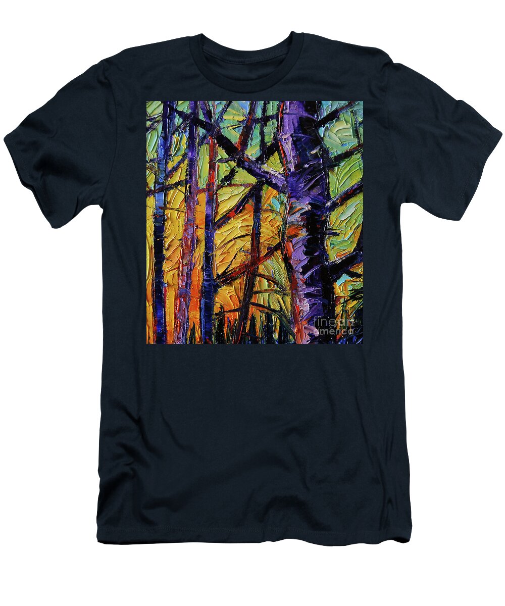 Layer T-Shirt featuring the painting Forest layers 2 - modern impressionist palette knives oil painting by Mona Edulesco