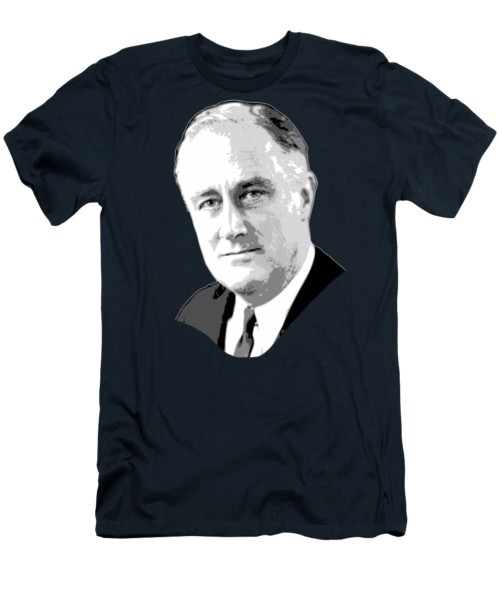 Roosevelt T-Shirt featuring the digital art Franklin D. Roosevelt grayscale Pop Art by Megan Miller