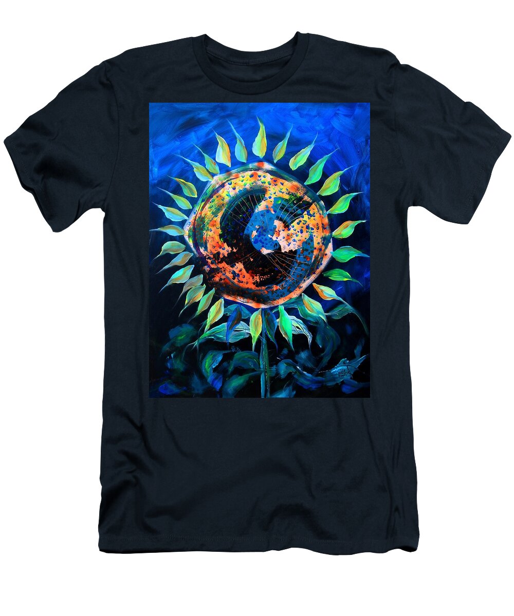 Sunflower T-Shirt featuring the painting Girasol de la Noche by J Vincent Scarpace