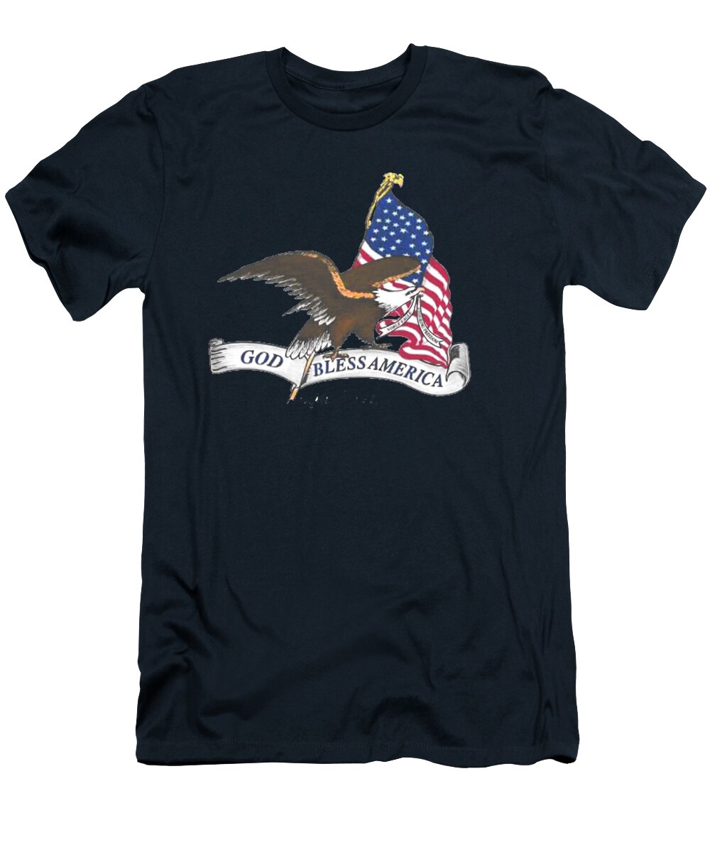America T-Shirt featuring the painting God Bless America by Herb Strobino