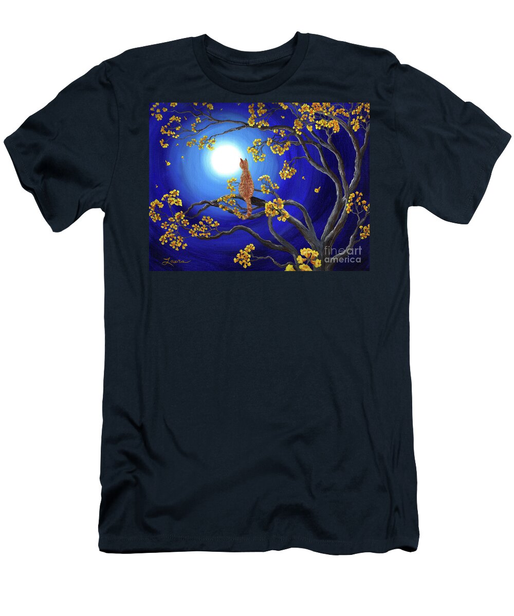 Landscape T-Shirt featuring the painting Golden Flowers in Moonlight by Laura Iverson