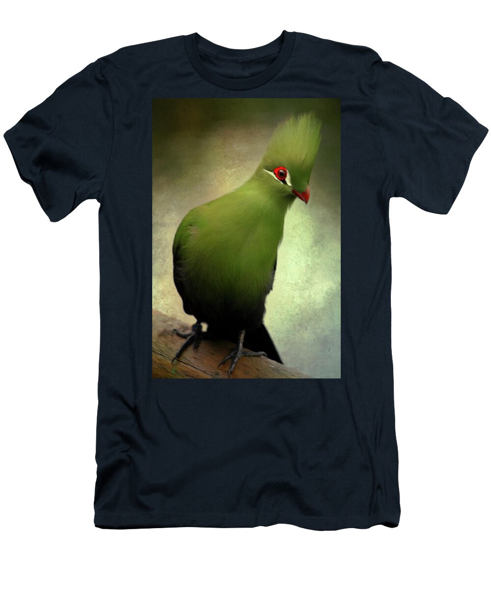 Green Crested Parrot Art T-Shirt featuring the mixed media Green Crested Parrot Art by Georgiana Romanovna