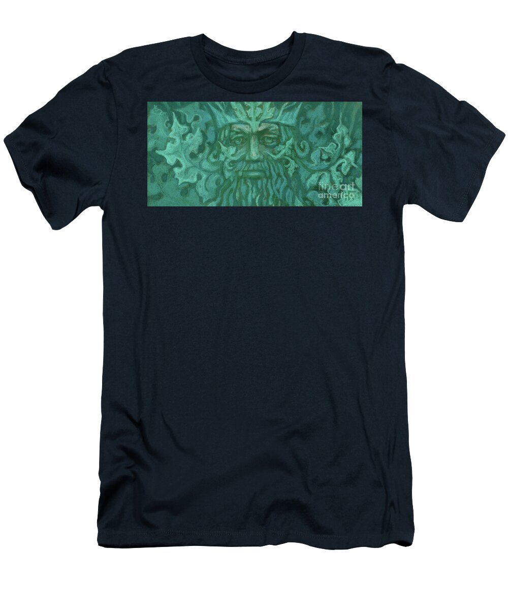 Ancient God T-Shirt featuring the painting Green Man by Julia Khoroshikh