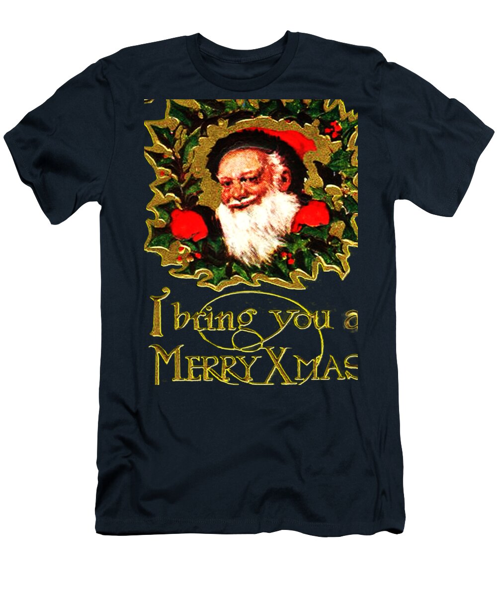 Christmas T-Shirt featuring the digital art Greetings from Santa by Asok Mukhopadhyay