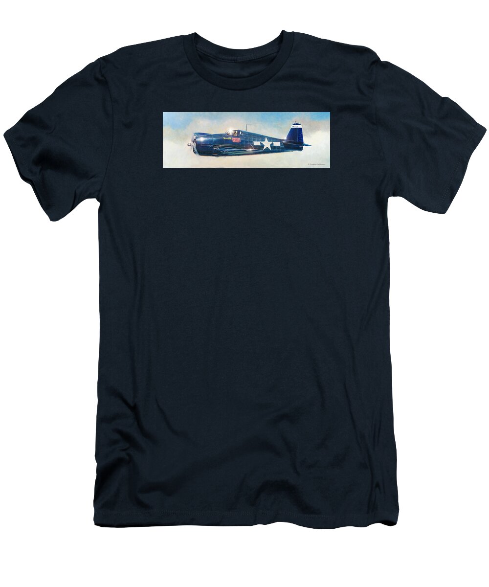Aviation T-Shirt featuring the painting Grumman F6F-5 Hellcat by Douglas Castleman