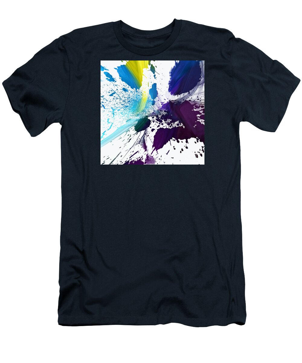 Blue Yellow Purple Abstract Art T-Shirt featuring the digital art Happy Outcome by Margie Chapman