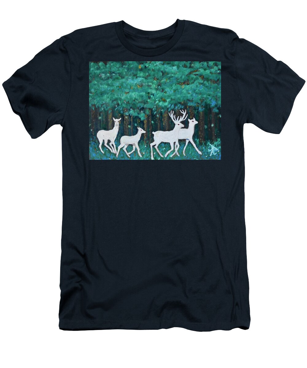 Reindeer T-Shirt featuring the painting Holiday Season Dance by Julie Todd-Cundiff