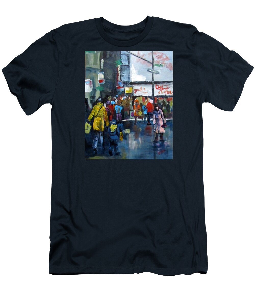 City T-Shirt featuring the painting Hurry by Barbara O'Toole