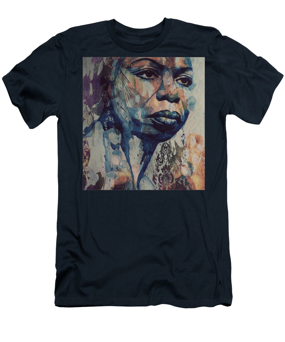 Nina Simone T-Shirt featuring the mixed media I Wish I Knew How It Would Be Feel To Be Free by Paul Lovering