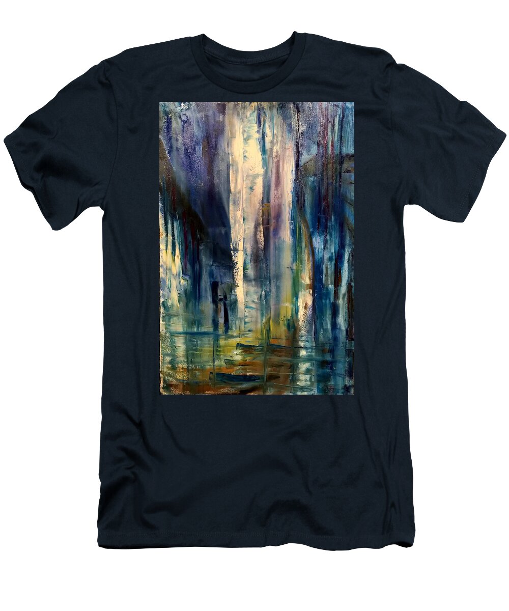 Abstract T-Shirt featuring the painting Icy Cavern Abstract by Nicolas Bouteneff