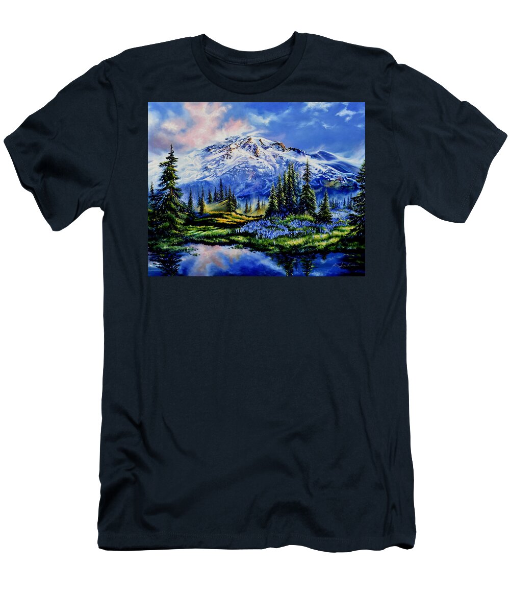 Mt. Rainier Painting T-Shirt featuring the painting In Joyful Harmony by Hanne Lore Koehler