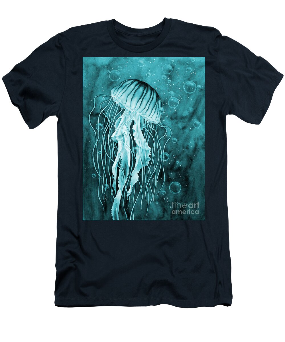 Jellyfish T-Shirt featuring the painting Jellyfish in Blue by Hailey E Herrera