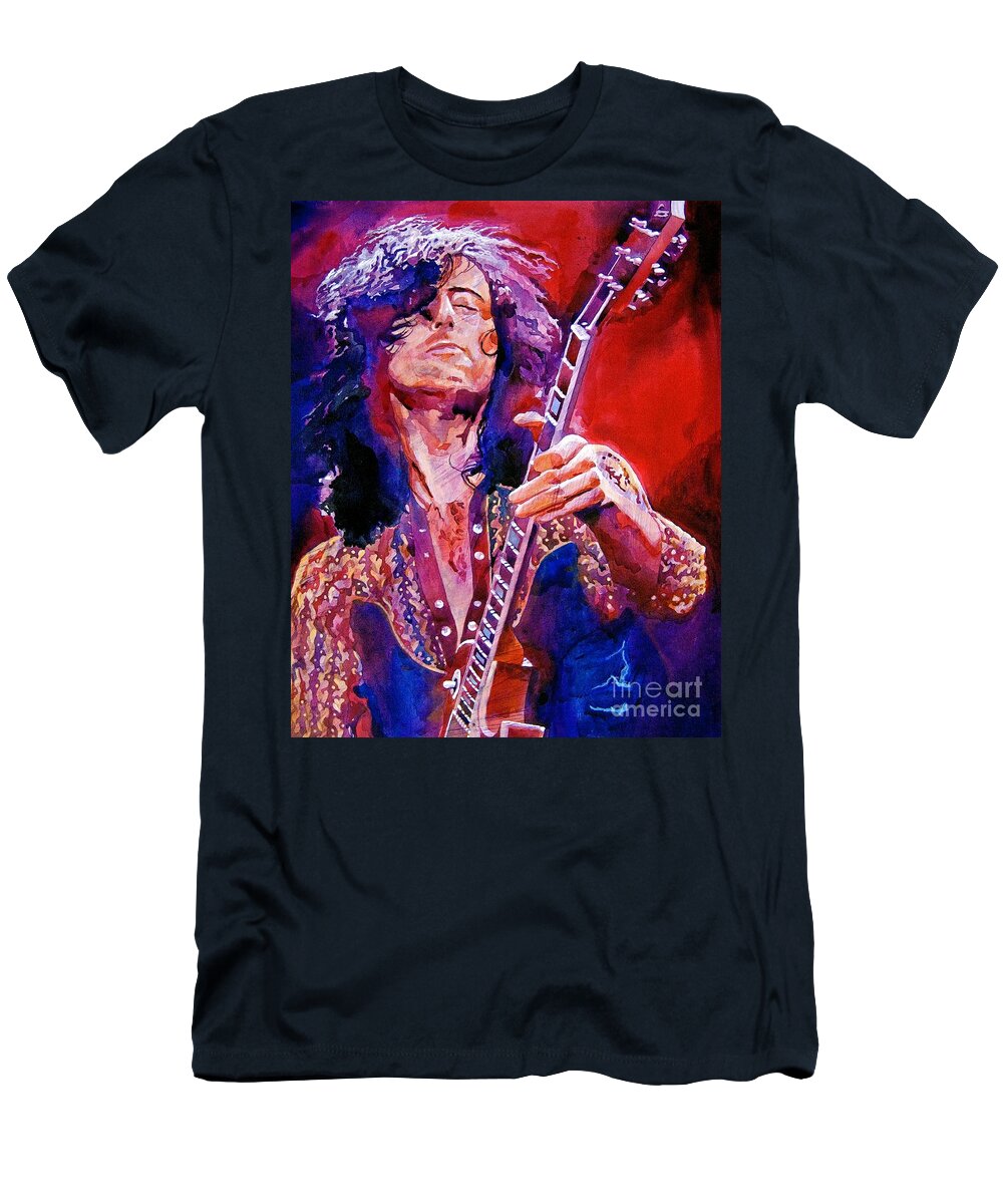 Jimmy Page T-Shirt featuring the painting Jimmy Page by David Lloyd Glover