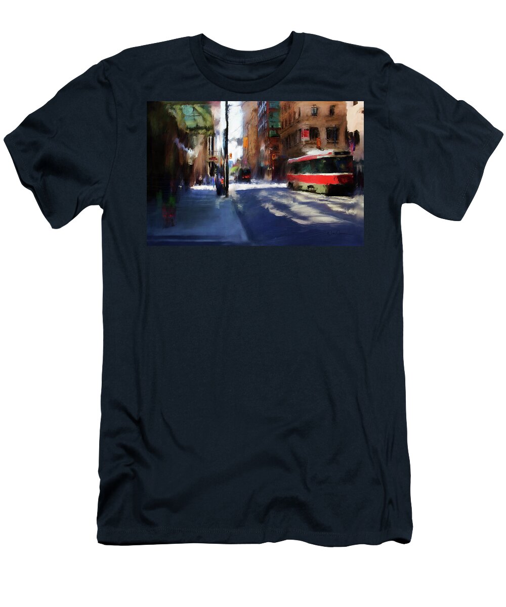 Toronto T-Shirt featuring the digital art King St East by Nicky Jameson