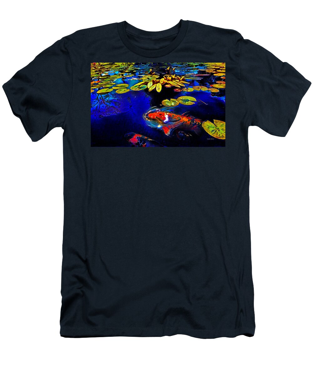 Fish T-Shirt featuring the digital art Koi in a Pond of Water Lilies by Russ Harris