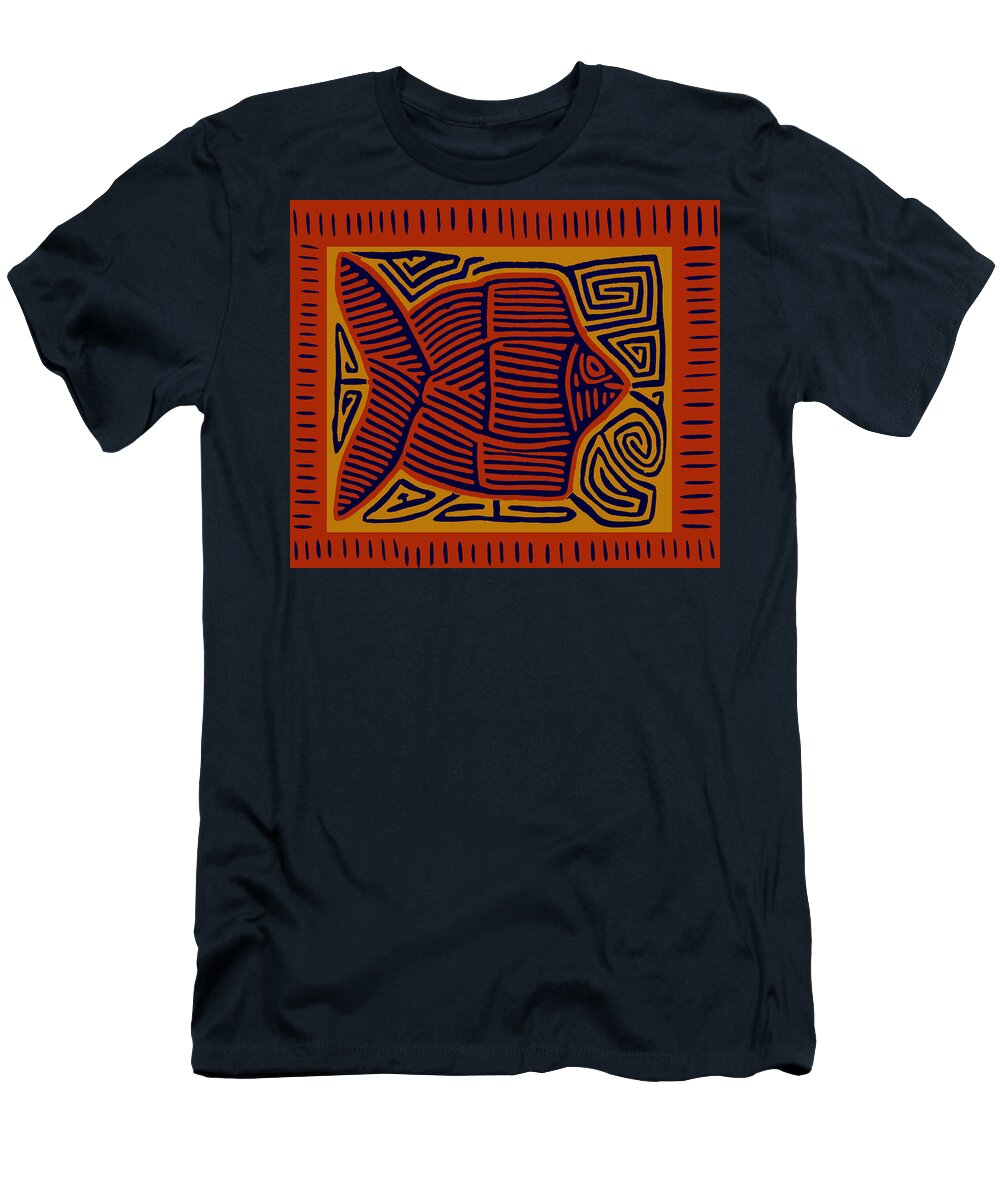 Kuna Pescado T-Shirt featuring the digital art Kuna Indian Pescado by Vagabond Folk Art - Virginia Vivier