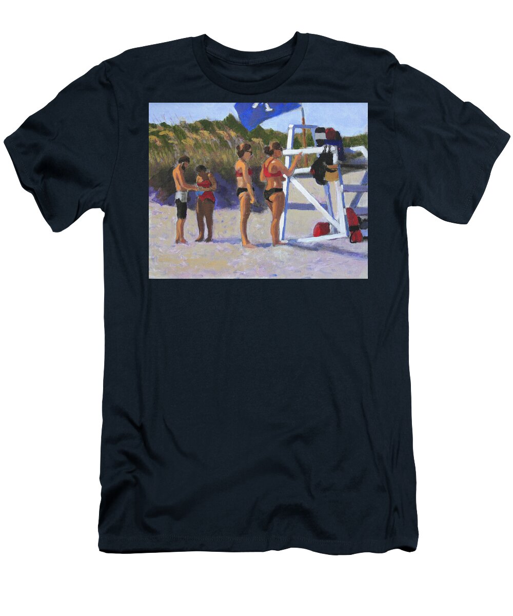 Beach Paintings T-Shirt featuring the painting Last Minute Instructions by David Zimmerman
