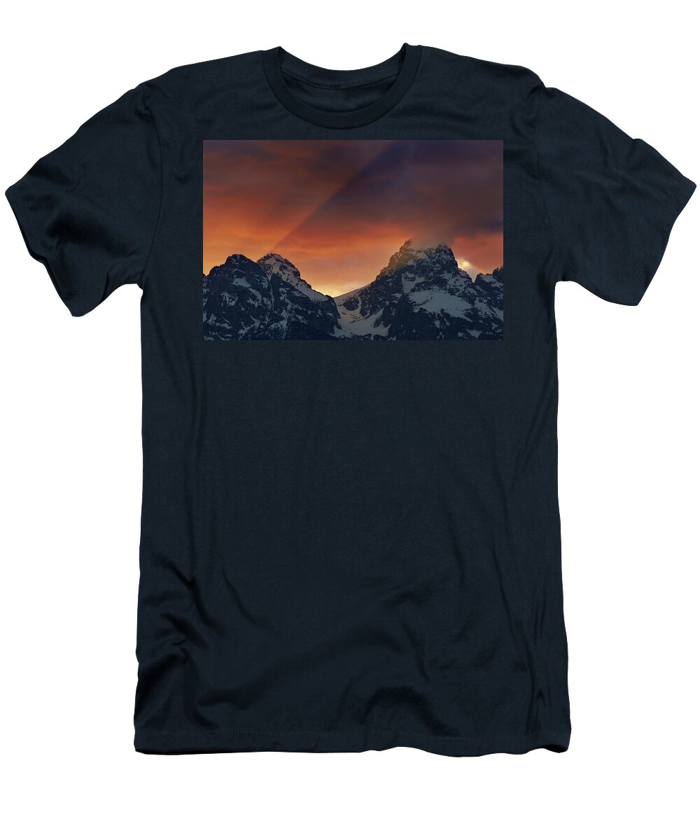 All Rights Reserved T-Shirt featuring the photograph Light Rays Through The Tetons by Mike Berenson