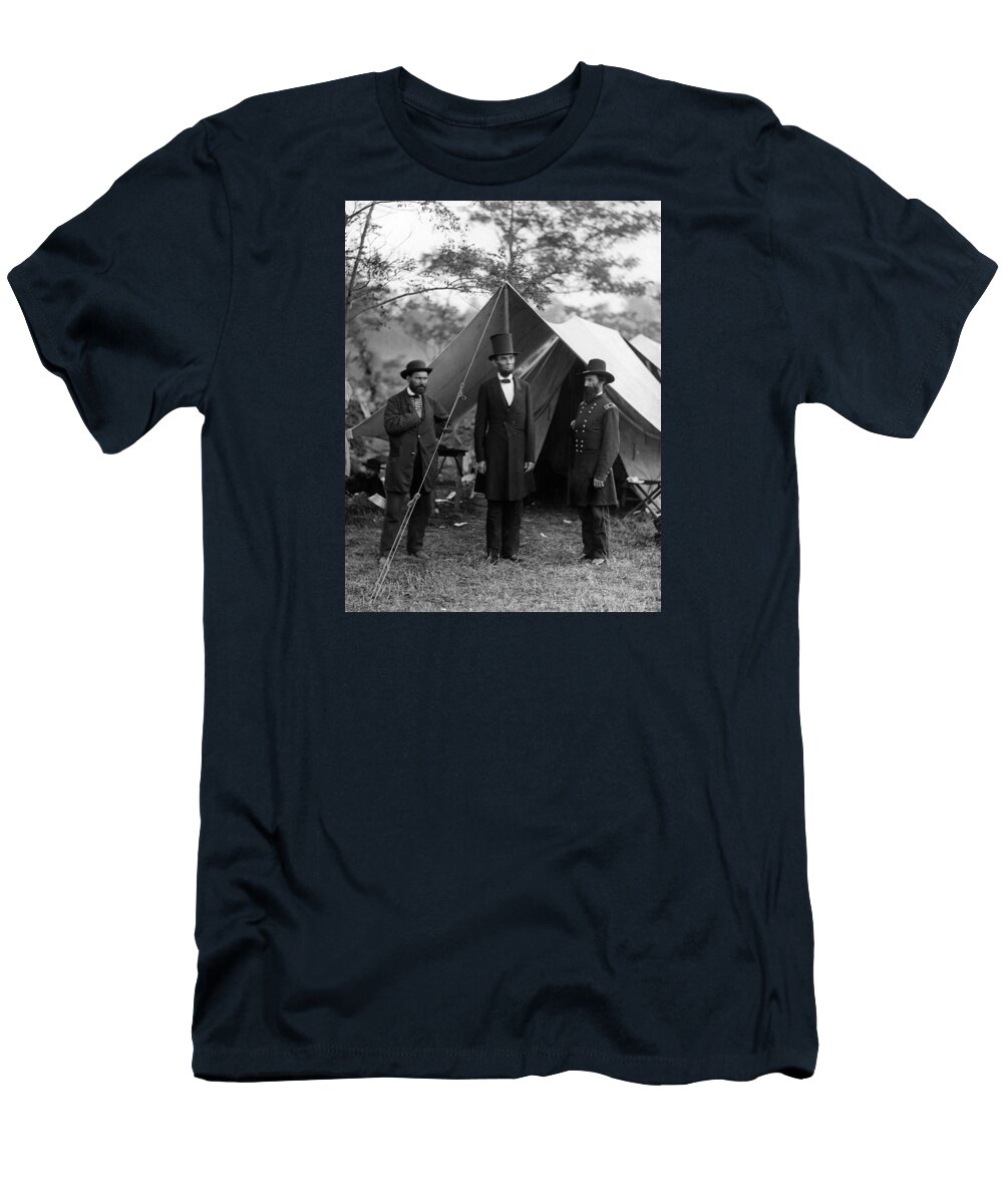 Allan Pinkerton T-Shirt featuring the photograph Lincoln with Allan Pinkerton - Battle of Antietam - 1862 by War Is Hell Store