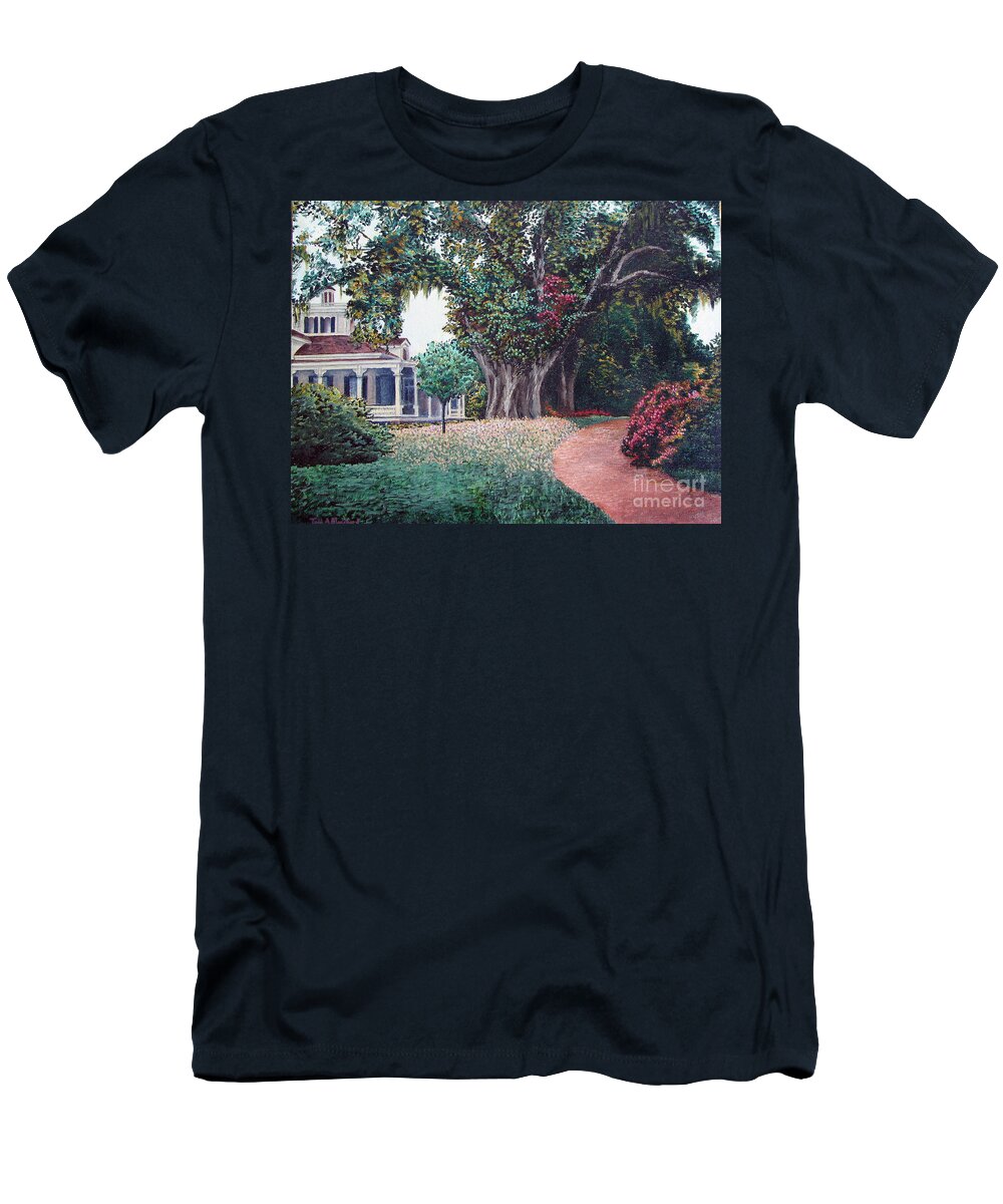 Landscape T-Shirt featuring the painting Live Oak Gardens Jefferson Island LA by Todd Blanchard